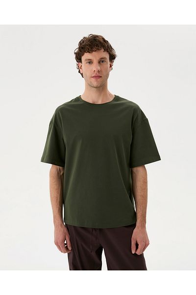 Ayma Active Ανδρικό μπλουζάκι χακί Oversize - Οργανικό βαμβάκι, κοντό μανίκι