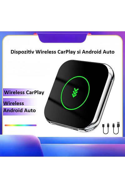 zyteq Adaptor wireless CarPlay & Android Auto ZYTEQ® 2-în-1, Plug-and-Play, WiFi 5GHz, BT, compact, negru