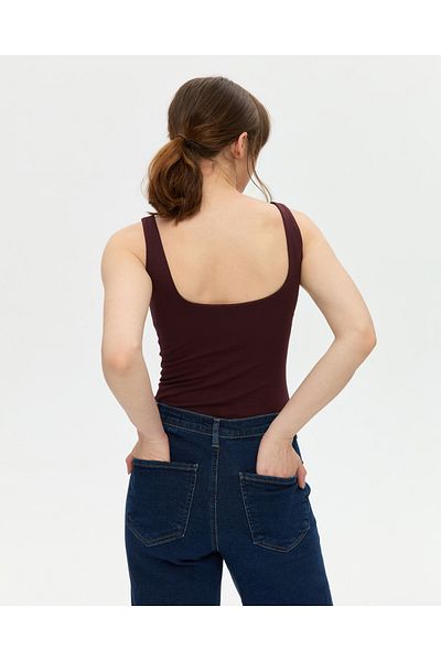 Ayma Active Chestnut Women's Organic Cotton Self-Bra Back Low-cut Thick Strap Tank Top