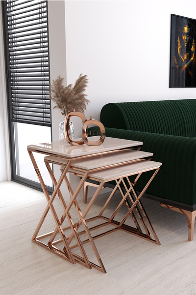 ysnn aksesuar ROYAL 3'LÜ KARE ZİGON BAKIR KAPLAMA KREM MDF MEBRAN