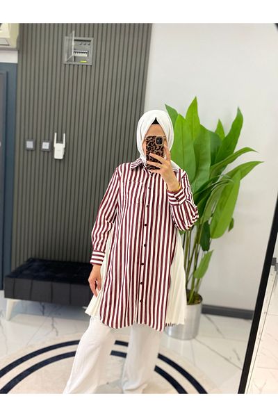 SARE BOUTIQUE Women's Hijab Zippered Pleated Detailed Shirt