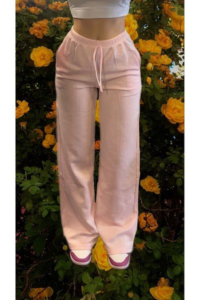 VibeGaia Pink Striped Cotton Trousers