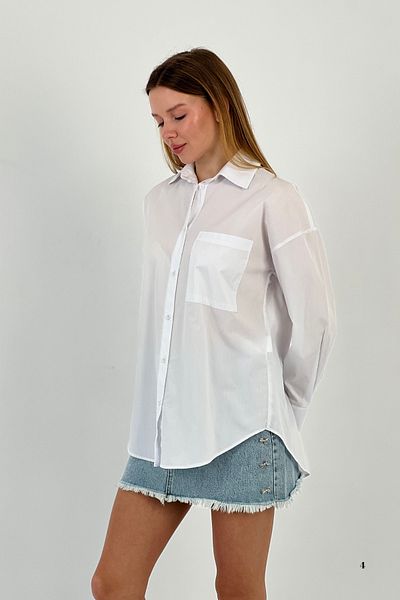 Miss Poem Women's Summer Pocket Loose Basic Oversize White Shirt