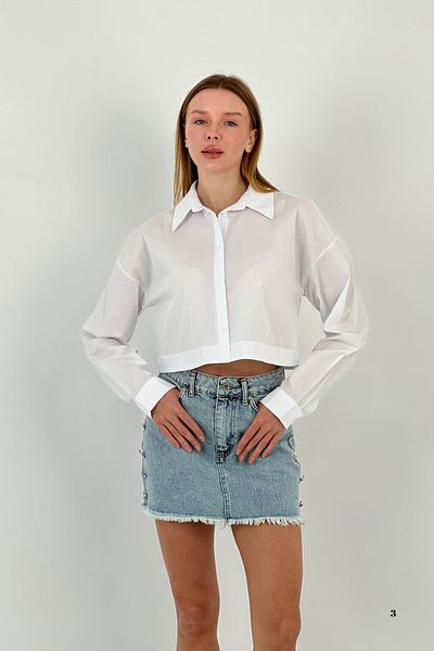 Miss Poem Women's Summer Loose Oversize Short Crop White Shirt