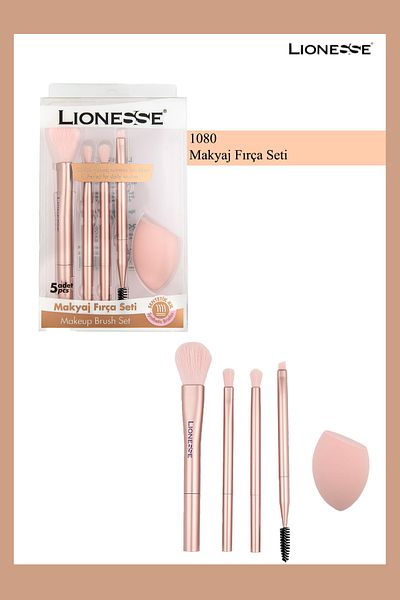 Lionesse 5-Piece Daily Makeup Brush Set + Soft Makeup Sponge 1080- Suitable for Wet & Dry Use (Sponge)