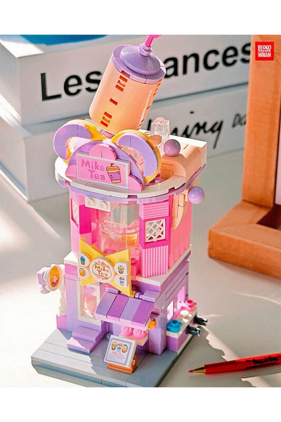 Fun Sunster Company™ Mini Blok Milk Tea Dükkanı Kendin Yap Seti – 6+ Yaş | 281+ Parça + Sticker Seti