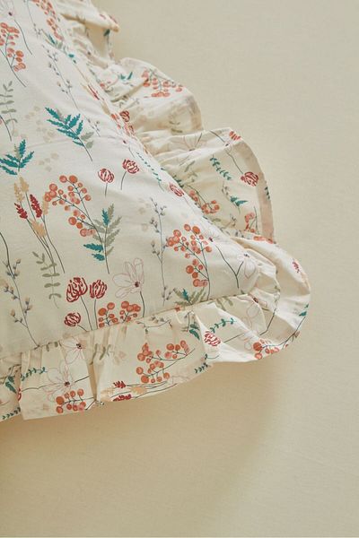 Ricco Lifes 100% Cotton Gaia Ruffled Pillowcase Fitted Sheet