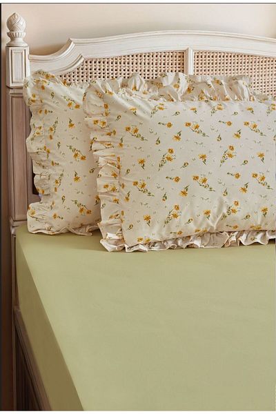 Ricco Lifes 100% Cotton Solvia Ruffle Pillowcase Fitted Sheet