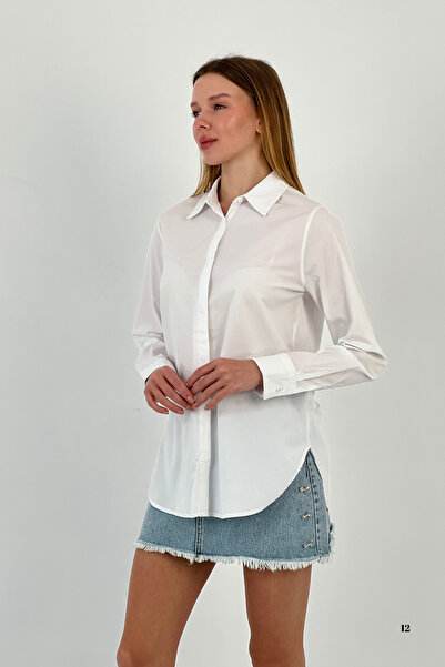 Miss Poem Γυναικείο ελαστικό καλοκαιρινό στενό πουκάμισο εφαρμοστό Basic Λευκό