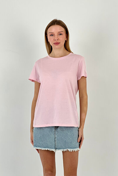 Miss Poem Women's Basic Summer Short Sleeve Sports Pink T-Shirt