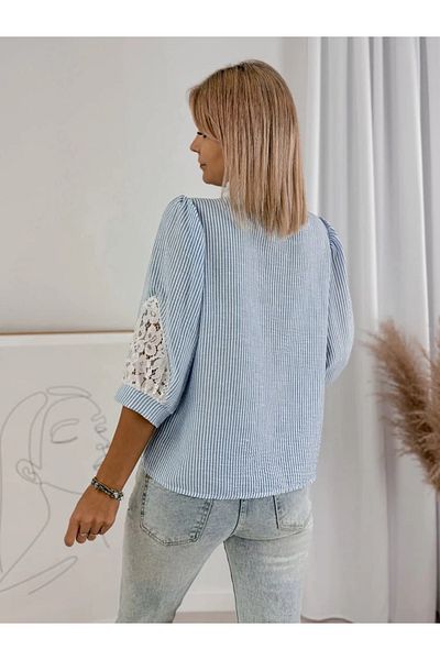 UniqueStore.ro Cămașă cu dungi și inserții de dantelă - Albastru, mărime unică