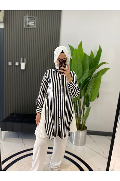 SARE BOUTIQUE Women's Hijab Zippered Pleated Detailed Shirt