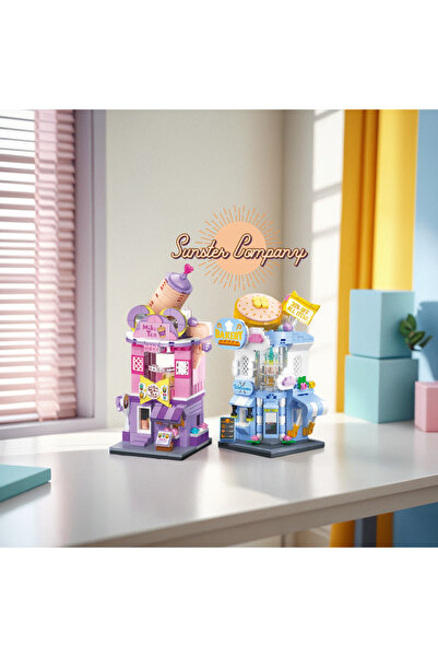 Fun Sunster Company™ Mini Blok Milk Tea Dükkanı Kendin Yap Seti – 6+ Yaş | 281+ Parça + Sticker Seti