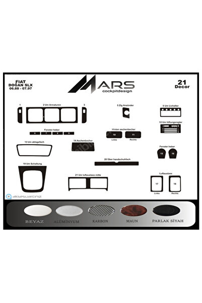 Marscockpitdesign فيات دوغان SLX وحدة التحكم-توبوردو 1988-1997 21 قطعة