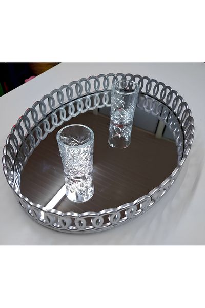 DEKOR ZÜCCACİYE HOME Tea Brown Mirrored Oval Presentation Tray