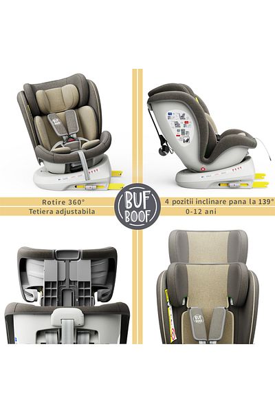 BUF BOOF Scaun auto TWT Plus iSize Buf Boof LightBrown isofix Rotativ 360 Pozitie Somn Top Tether 40-150 cm