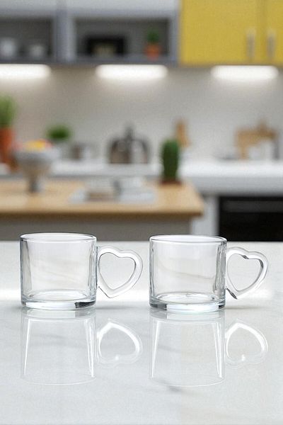 Wow Home Set of 2 Glass Mugs with Heart Handles