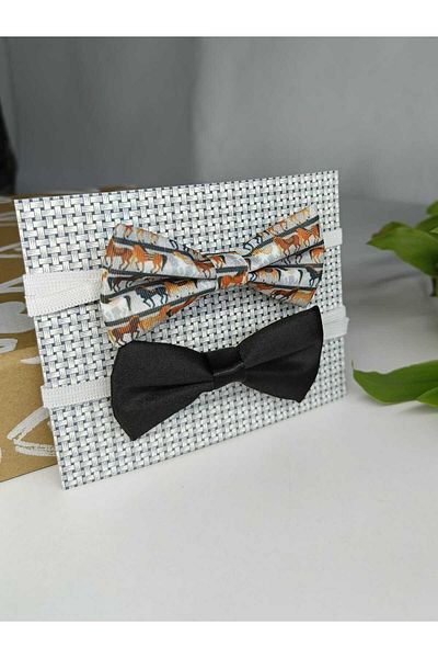 GallanD Plain Patterned Children's Bow Tie Set of 2 Birthday Wedding Special Day Practical Elastic Single Bow Tie