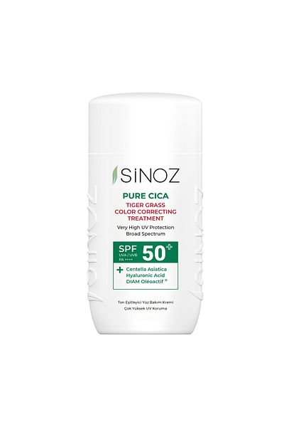 SİNOZ Sinoz Pure Cica Tratament Fluid Corector de Culoare cu Cremă de Protecție Solară SPF50 / Pa – Delicat și Protector