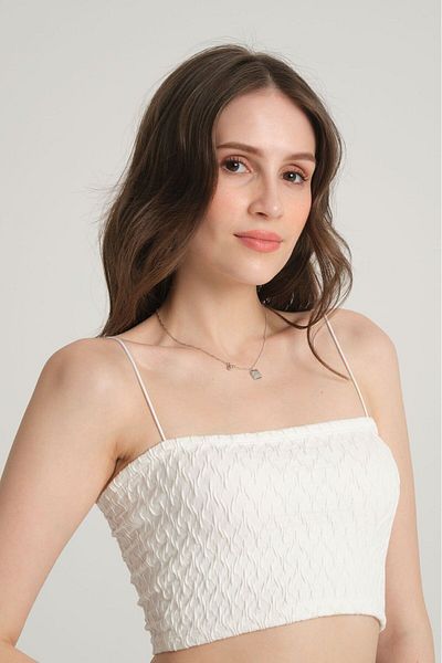 Sumain Design White Crop Top Bustier - Wrapped Pattern and Strap