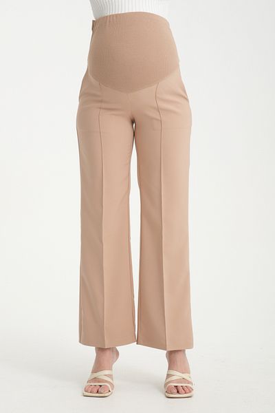 KATLİN MATERNİTY WEAR Adjustable Waist and Front Stitched Wide Leg Fabric Trousers for Pregnant Women