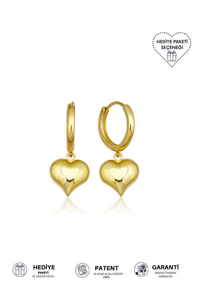 Altınkesesi 14 Ayar Altın Kalp Sallantılı Halka Küpe