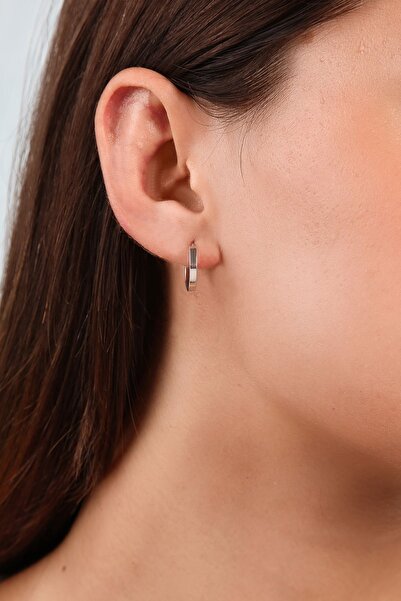 Altınkesesi 14 Ayar Altın Düz Beyaz Halka Küpe Gizli Kilit 1.3 Cm