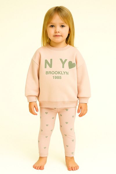 minibambi Girl's Ny Brooklyn Leggings Bottom-Top Set Powder