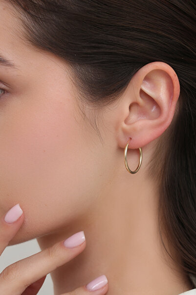 Altınkesesi 14 Ayar Altın Gizli Kilitli Bombeli Halka Küpe 2 Cm