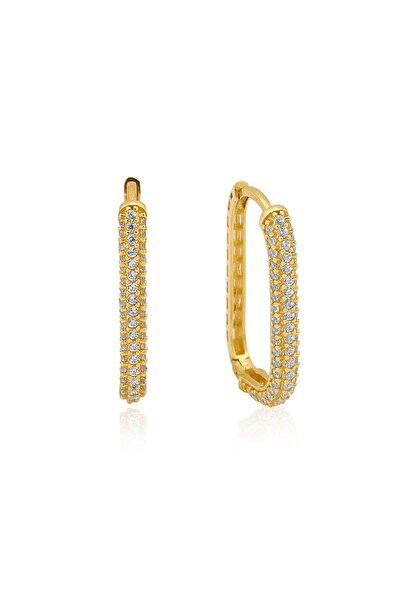 Altınkesesi 14 Ayar Altın Taşlı Dikdörtgen U Küpe 1.2 Cm