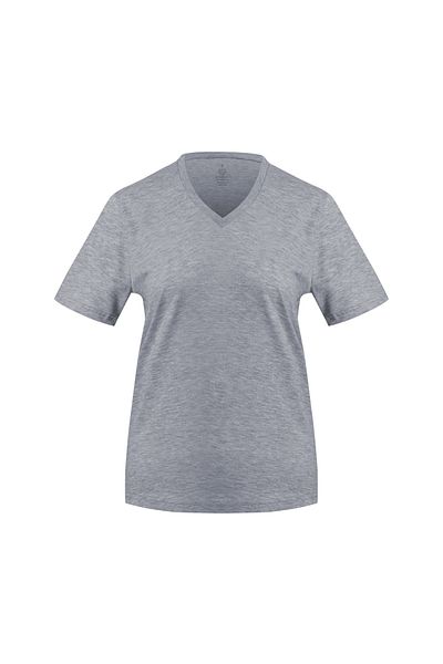 Soho Mood Pachet de 4 tricouri de bază pentru femei, cu decolteu în V, 100% bumbac (2 negru, 1 gri, 1 bleumarin)