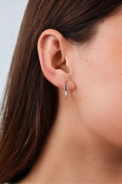 Altınkesesi 14 Ayar Altın Düz Beyaz Çift Halka Küpe 1.6 Cm Gizli Kilitli