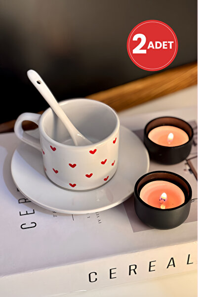 Cool Stuff Heart Kalp Desenli 2'li Kaşıklı Fincan
