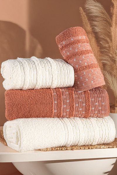 Isessia Pera 4-Piece Bath Towel Set Turkish Bath Set 100% Cotton