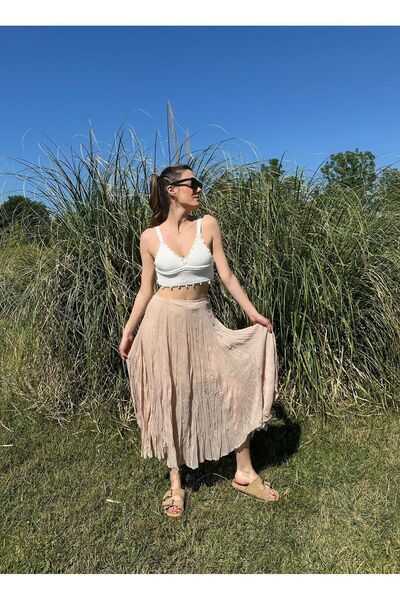 Sumain Design Asymmetrical Beige Midi Skirt