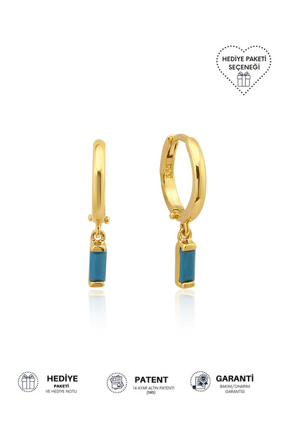 Altınkesesi 14 Ayar Altın Firuze Taşlı Halka Küpe