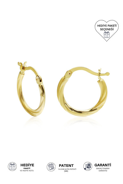 Altınkesesi 14 Ayar Altın Ince Burgu Halka Küpe 1.5 Cm