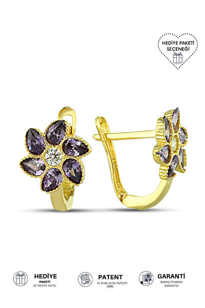 Altınkesesi 14 Ayar Altın Mor Taşlı Çocuk Küpe