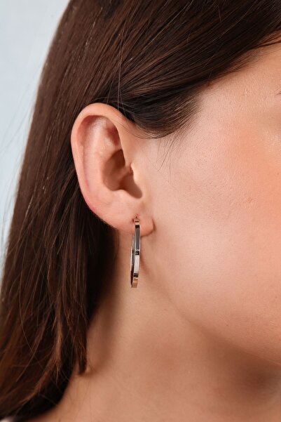 Altınkesesi 14 Ayar Altın Düz Beyaz Halka Küpe Gizli Kilit 3 Cm