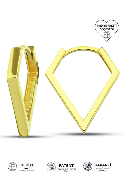 Altınkesesi 14 Ayar Altın Şık Üçgen Küpe 1.4 Cm Gizli Kilit