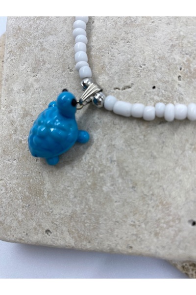 Byoz store Women's Necklace with White Bead Turtle Charm