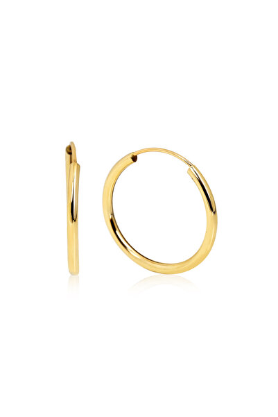 Altınkesesi 14 Ayar Altın Gizli Kilitli Bombeli Halka Küpe 2 Cm