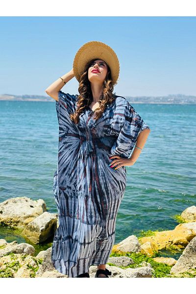 Gönülden Tasarım Long Poncho Ethnic Women's Dress with Patterned Wings