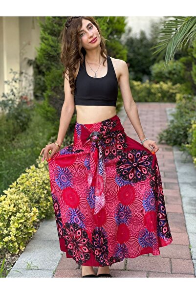 Gönülden Tasarım Bamboo Belt Elastic Flowered Spanish Women's Long Skirt