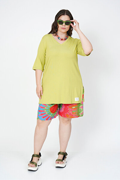 Büyük Moda V-NECK DUMPED BASIC TEE