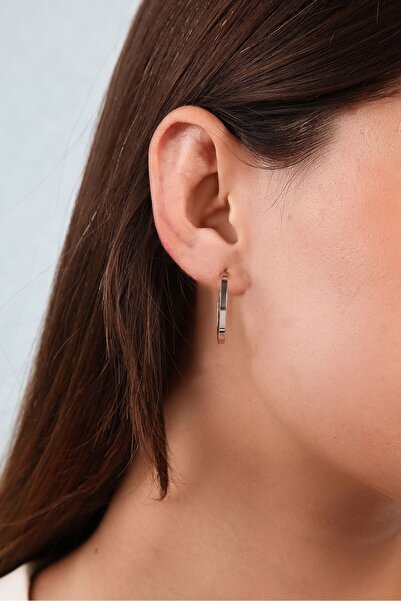 Altınkesesi 14 Ayar Altın Düz Beyaz Halka Küpe Gizli Kilit 2.4 Cm