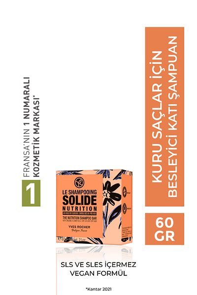 Yves Rocher Nourishing Solid Shampoo - Dry Hair / Nutrition- Sls,Sles-Free,Salt-Free, Vegan-60Gr