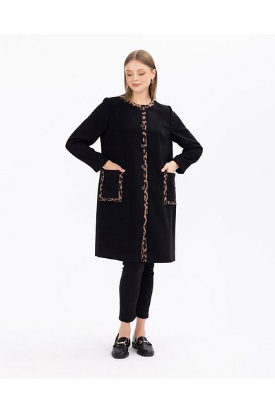 SEÇİL Gala-xi Minimalist Leopard Λεπτομερές μακρύ γυναικείο παλτό - Φθινόπωρο Χειμώνας