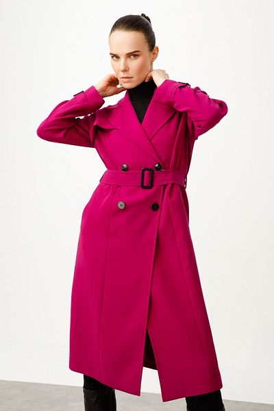 Ekol Women's Midi Trench Coat: Minimalist Casual Style, Long Sleeve, Belt Detail