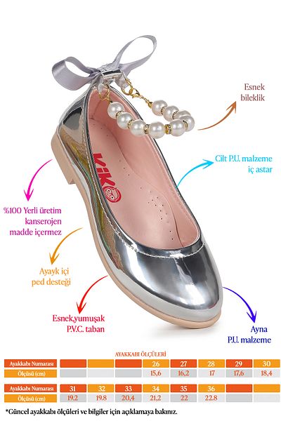 Kiko Kids Blanch Mirror Pearl Elastic Girls' Ballerina Shoes